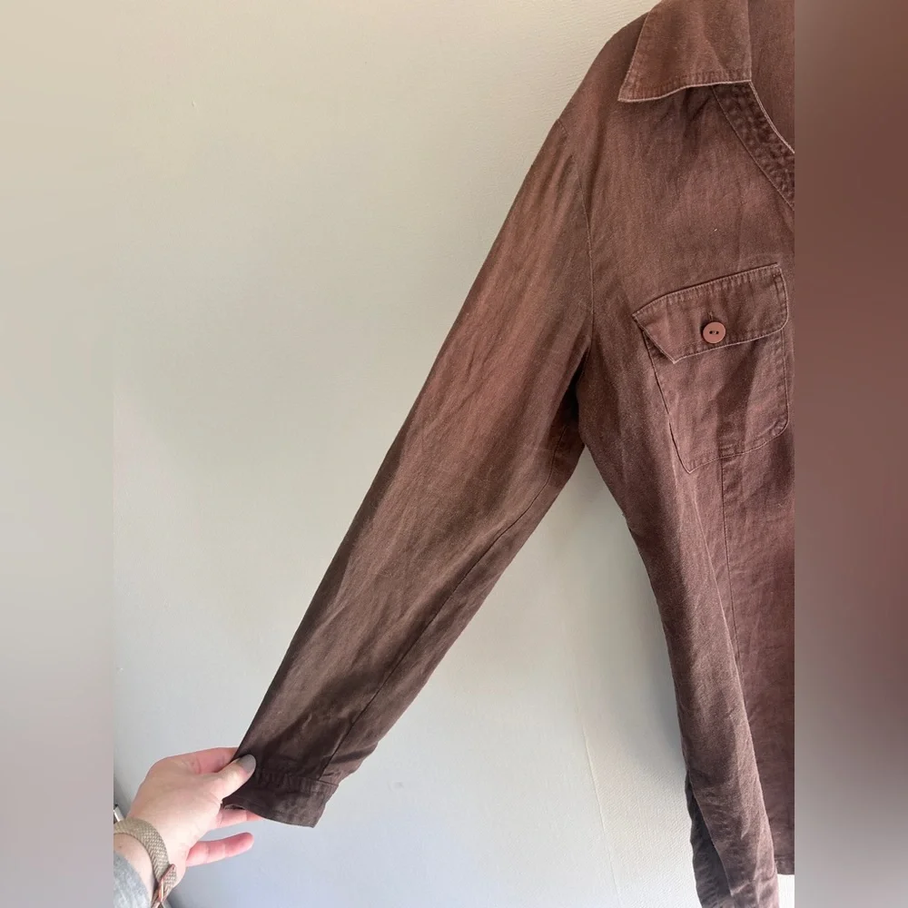 Y2K WEAR IT Brown Oversized Linen Tunic Shirt Jacket Lagenlook Earthy Boho Sz 0 - Picture 7 of 14
